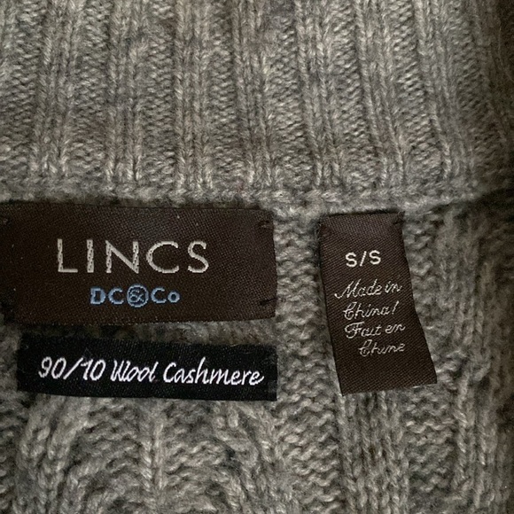 LINCS DC&Co Mens S Wool cashmere 1/4 Zip Sweater Gray blend cable knit Warm cozy - Picture 8 of 11